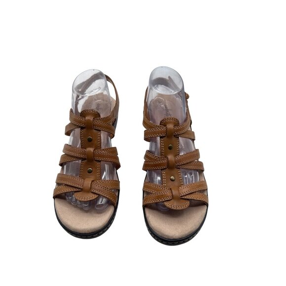 Clarks Size 10 Tan Casual Open Toe Strappy Sandals Backstrap Cushioned Sole - Picture 3 of 8